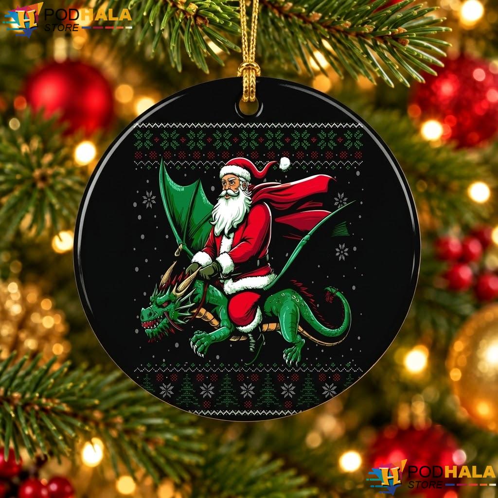 Santa Riding Dragon Christmas Ornament Funny Festive Holiday Decor Gift