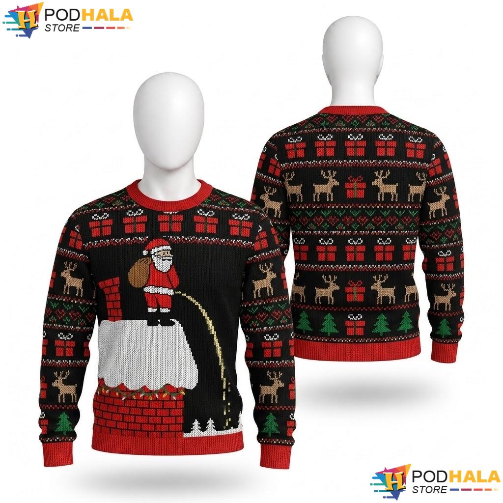 Santa Rooftop Light Up Ugly Xmas Sweater Vintage Mens Christmas Apparel