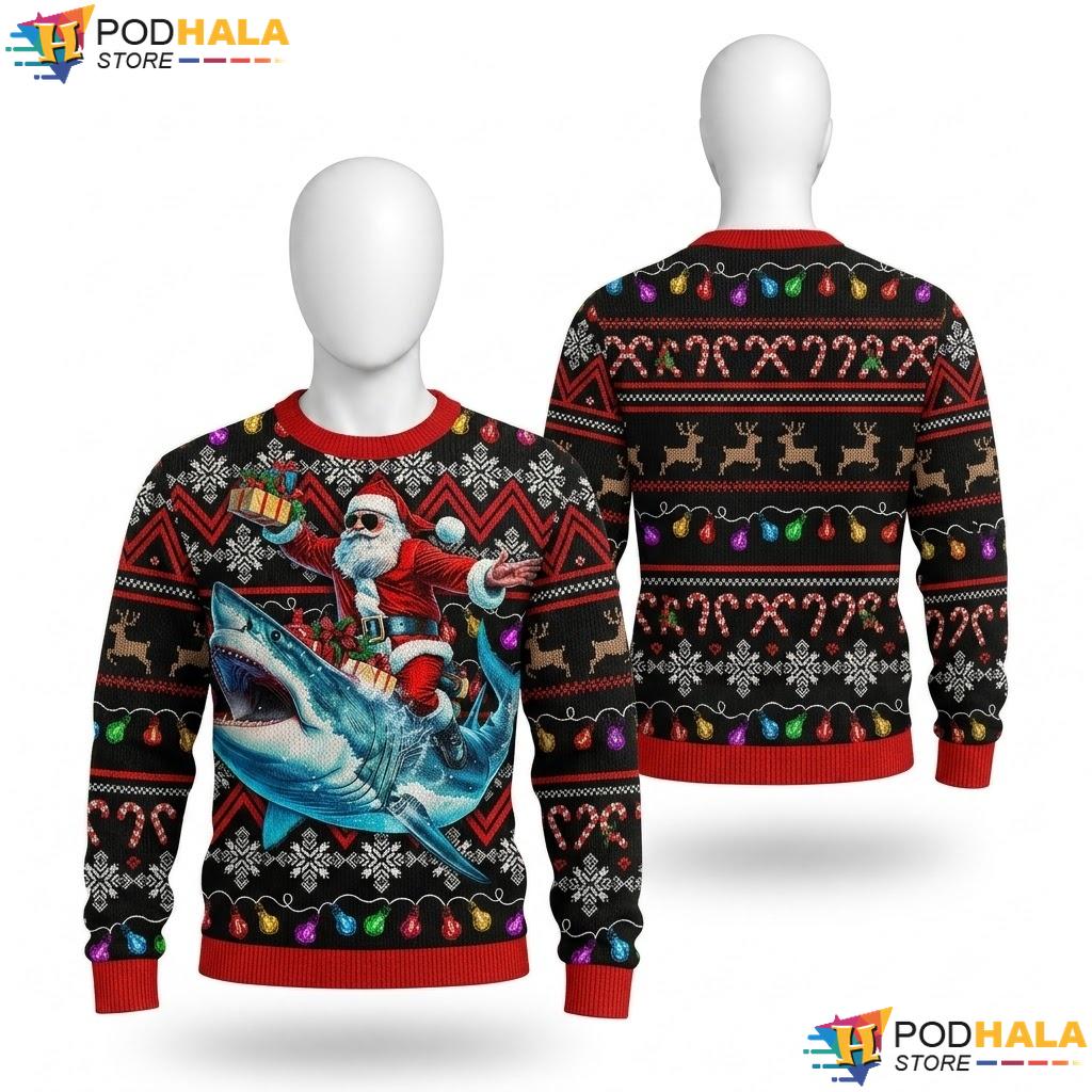 Santa Shark Funny Ugly Christmas Sweater Quirky Holiday Parties Knit
