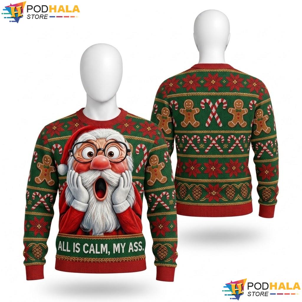 Santa Shock Calm Ugly Christmas Sweater Funny Humorous Holiday Knit