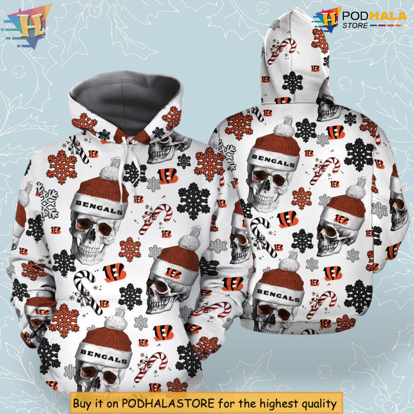 Santa Skull Christmas Party Edition Cincinnati Bengals Hoodie 3D Zip Up Design Santa Skull Christmas Party Edition Cincinnati Bengals Hoodie 3D Zip Up Design