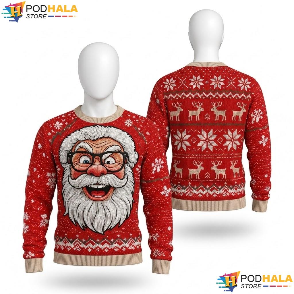 Santa Snowflake Reindeer Xmas Sweater Festive Red Holiday Knit Top
