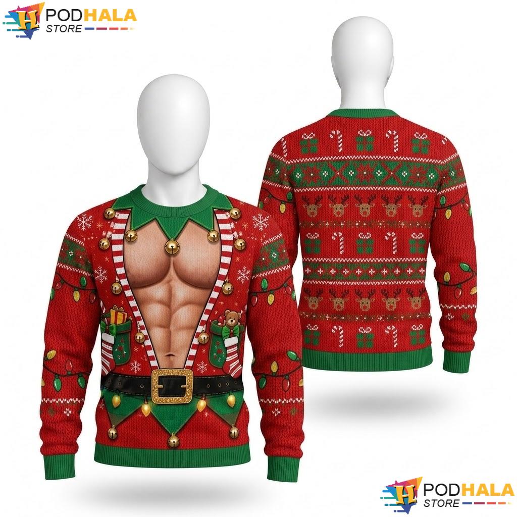 Santa Torso Ornaments Candy Canes Ugly Xmas Sweater Playful Christmas