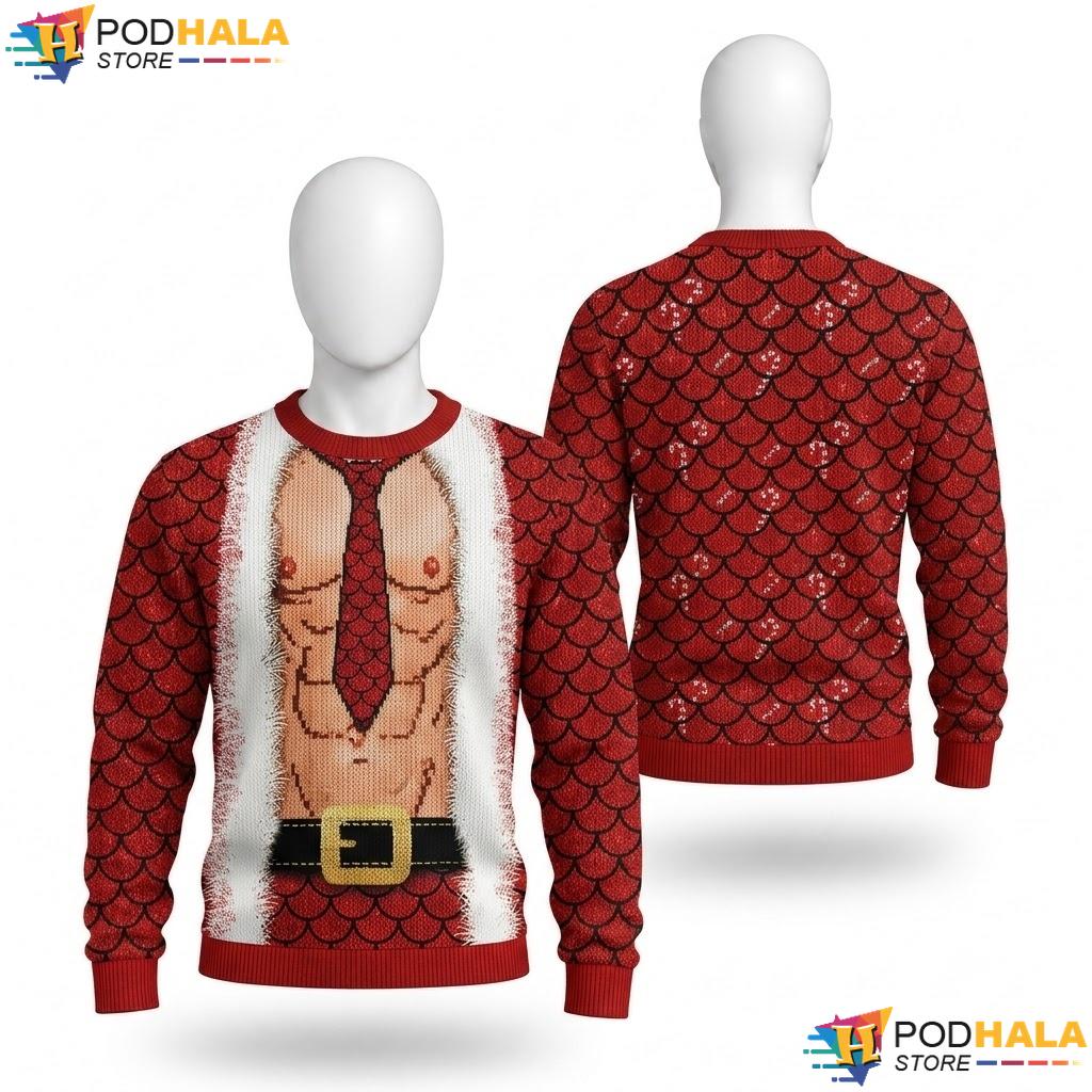 Santa Torso Red Vintage Ugly Christmas Sweater Funny Xmas Parties Top