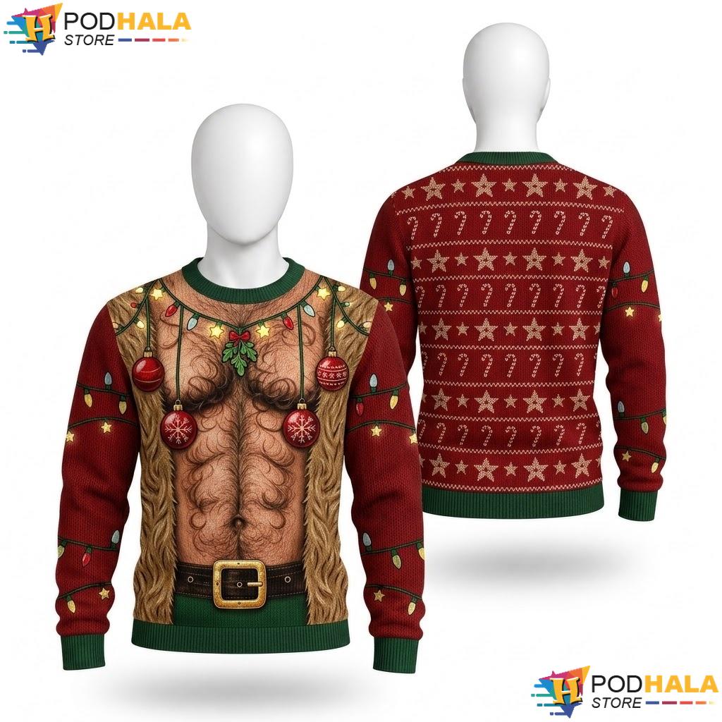 Santa Torso Ugly Christmas Sweater Funny Holiday Mens Graphic Pullover