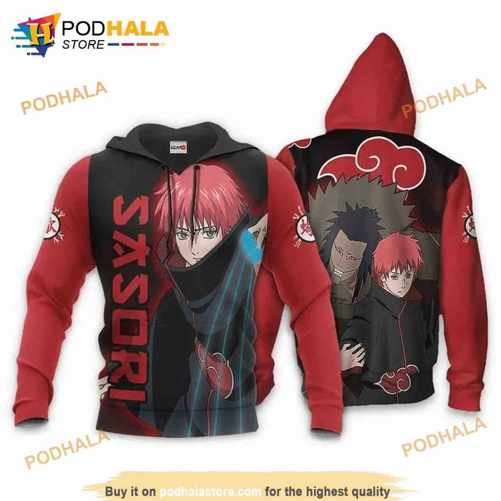 Sasori Naruto Anime 3d Hoodie With Bold Red And Black Design