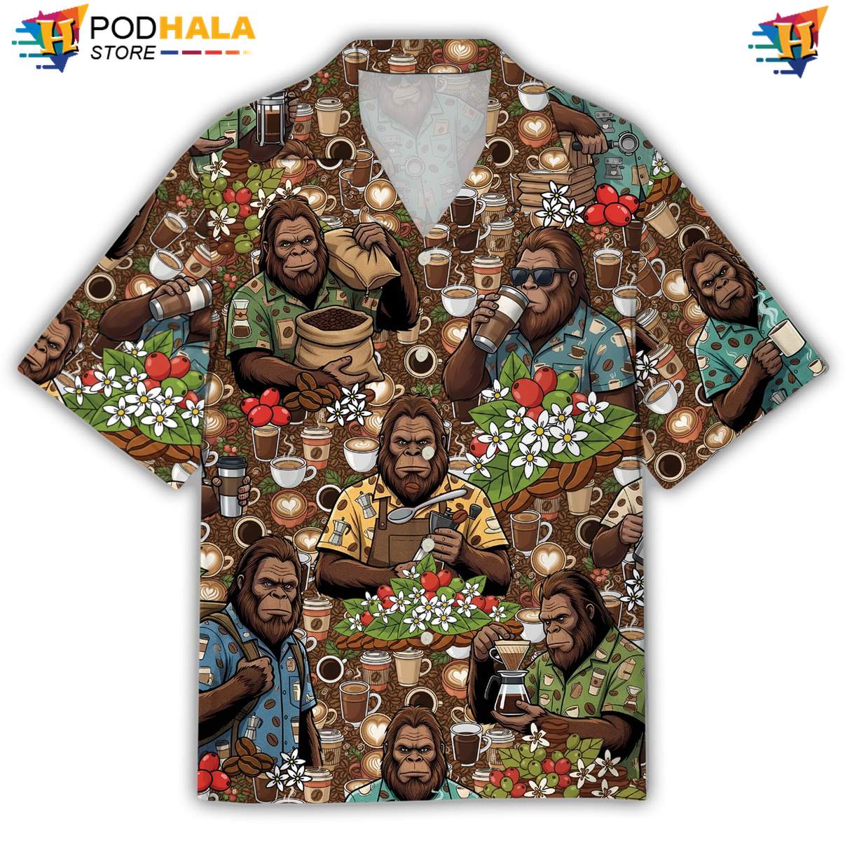Sasquatch Coffee Hawaiian Shirt Mens Tropical Beach Button Down Outfit