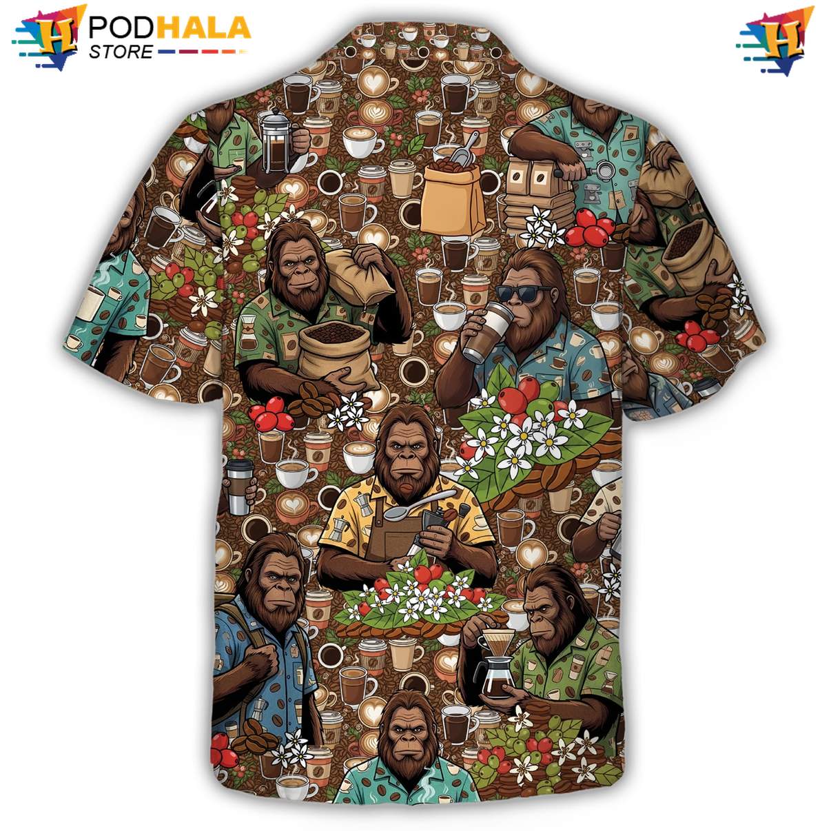 Sasquatch Coffee Short-sleeve button-up shirt Mens Tropical Beach Button Down Outfit Sasquatch Coffee Short-sleeve button-up shirt Mens Tropical Beach Button Down Outfit