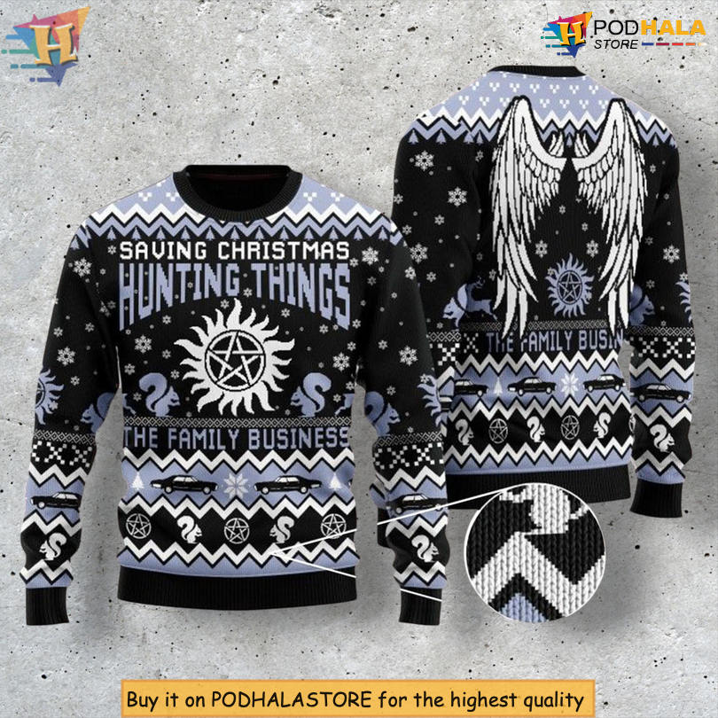 Saving Christmas Hunting Things Supernatural Theme Festive Holiday Christmas Sweater
