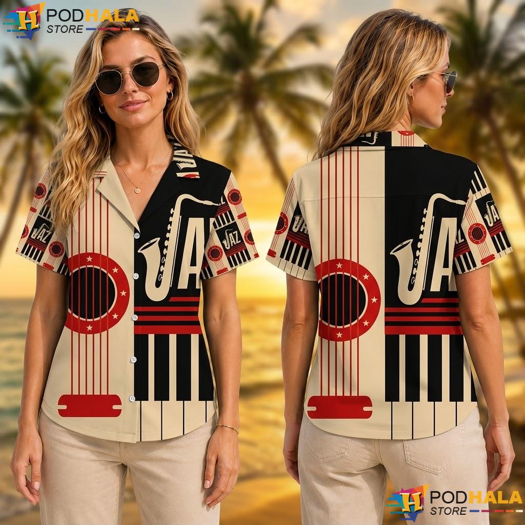 Saxophone Guitar Graphic Aloha Shirt Retro Music Lover Casual Top Saxophone Guitar Graphic Aloha Shirt Retro Music Lover Casual Top