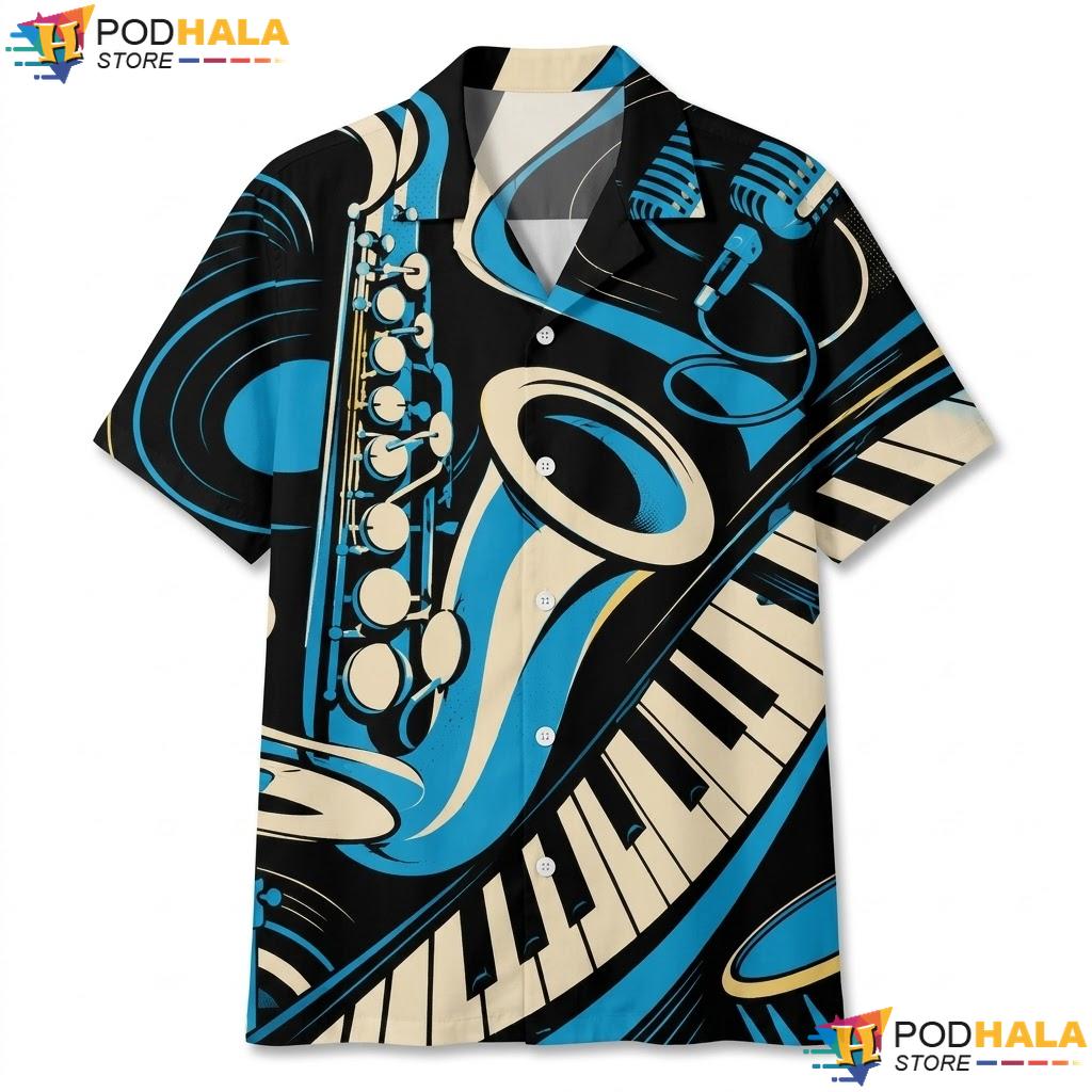 Saxophone Piano Key Hawaiian Shirt Vibrant Musical Element Lover Top