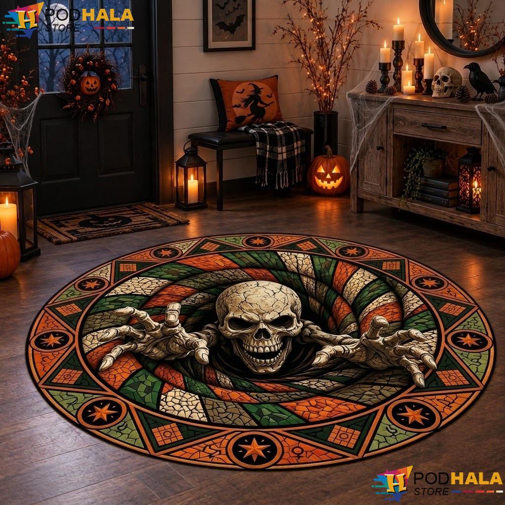 Scary Bottomless Hole Halloween Round Area Rug 3D Skeleton Pumpkin Mat - View 1 Scary Bottomless Hole Halloween Round Area Rug 3D Skeleton Pumpkin Mat - View 1