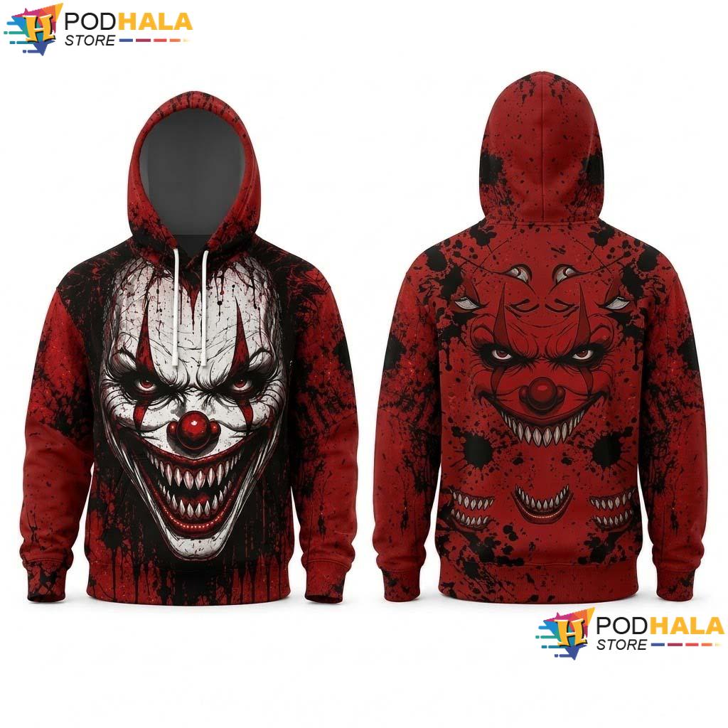 Scary Circus Halloween 3D Printed Hoodie Creepy Clown Horror Party Top