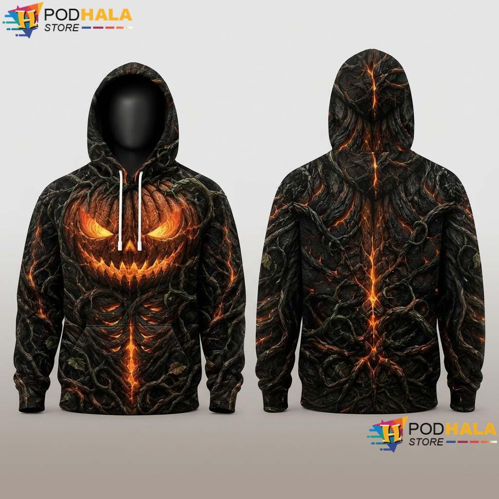 Scary Pumpkin Halloween 3D Hoodie Horror Spooky Costume Graphic Apparel