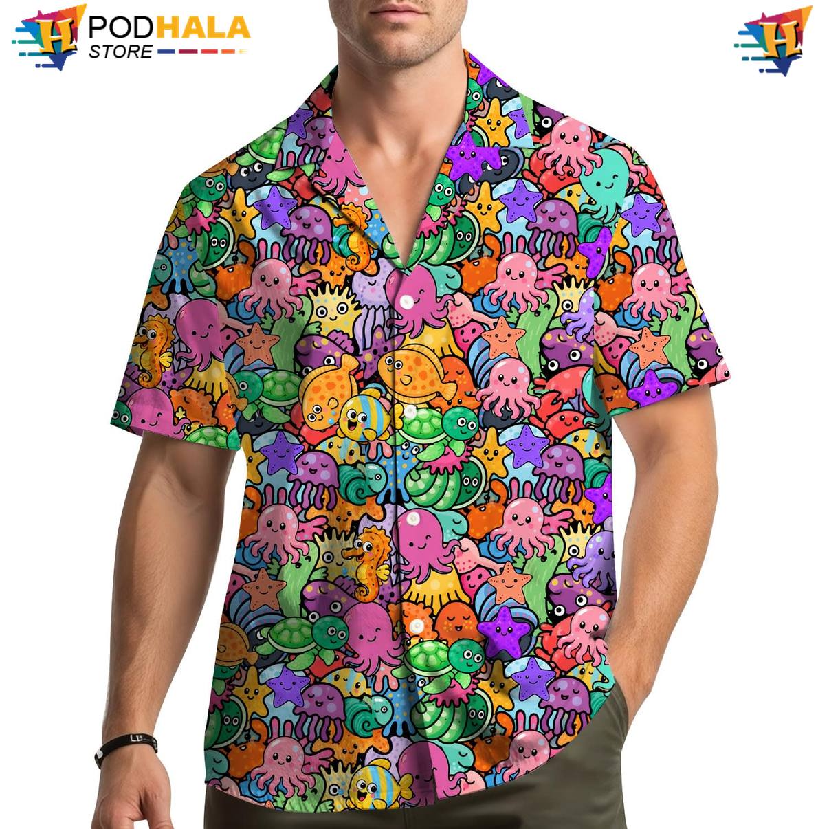 Sea Animal Fire Aloha Shirt Mens Novelty Beach Festival Resort Holiday Gear