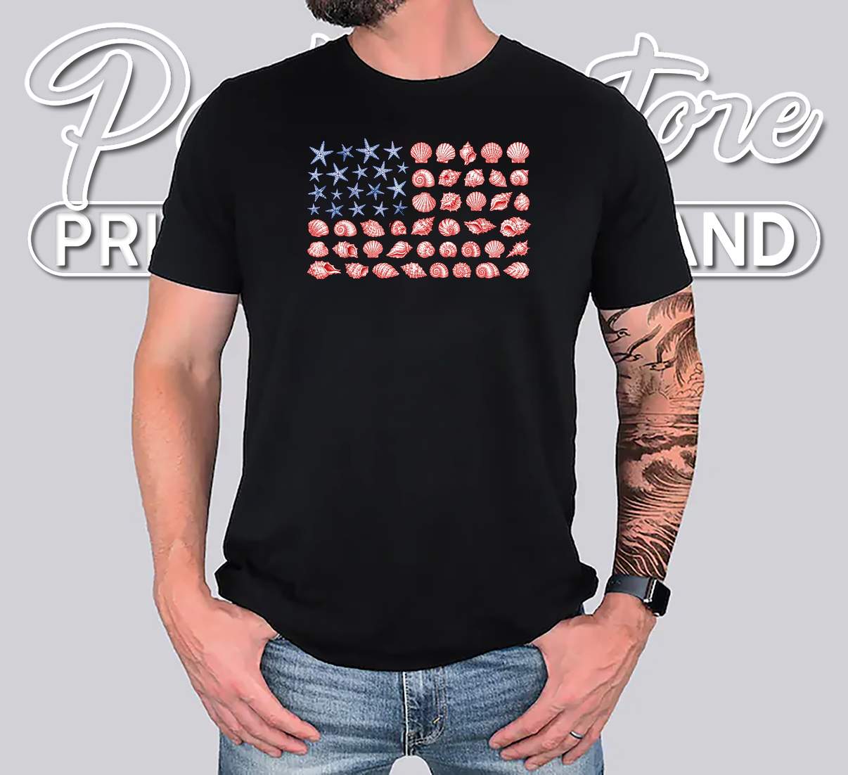 Seashell USA Flag Fourth Of July T-Shirt Men Women Kids Summer Outfit Seashell USA Flag Fourth Of July T-Shirt Men Women Kids Summer Outfit