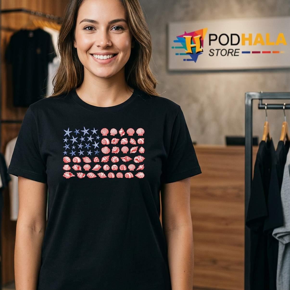 Seashell USA Flag Fourth Of July Tee Men Women Kids Summer Outfit Seashell USA Flag Fourth Of July Tee Men Women Kids Summer Outfit