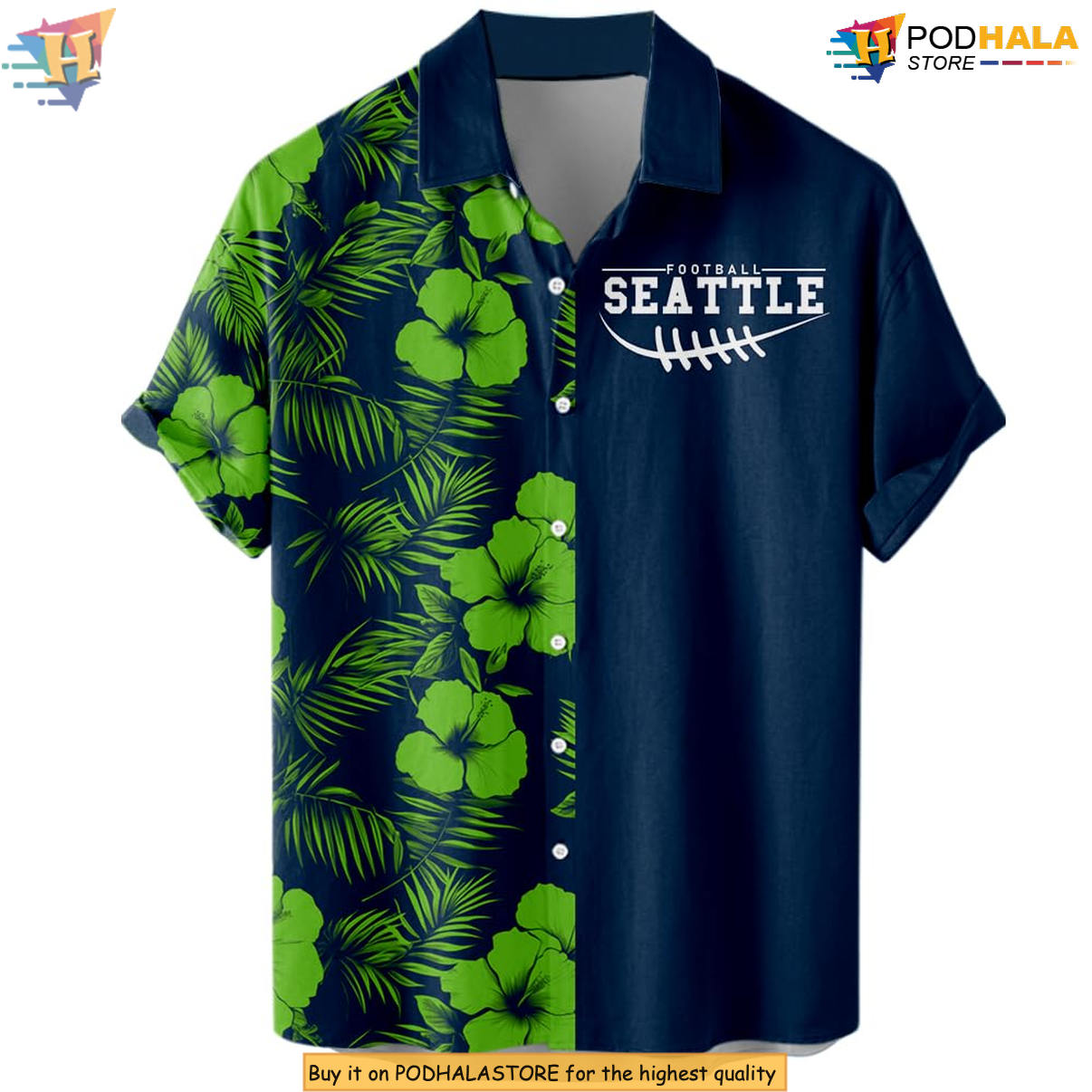 Seattle Floral Football Hawaiian Shirt 2026 Custom Name Number Fan Apparel