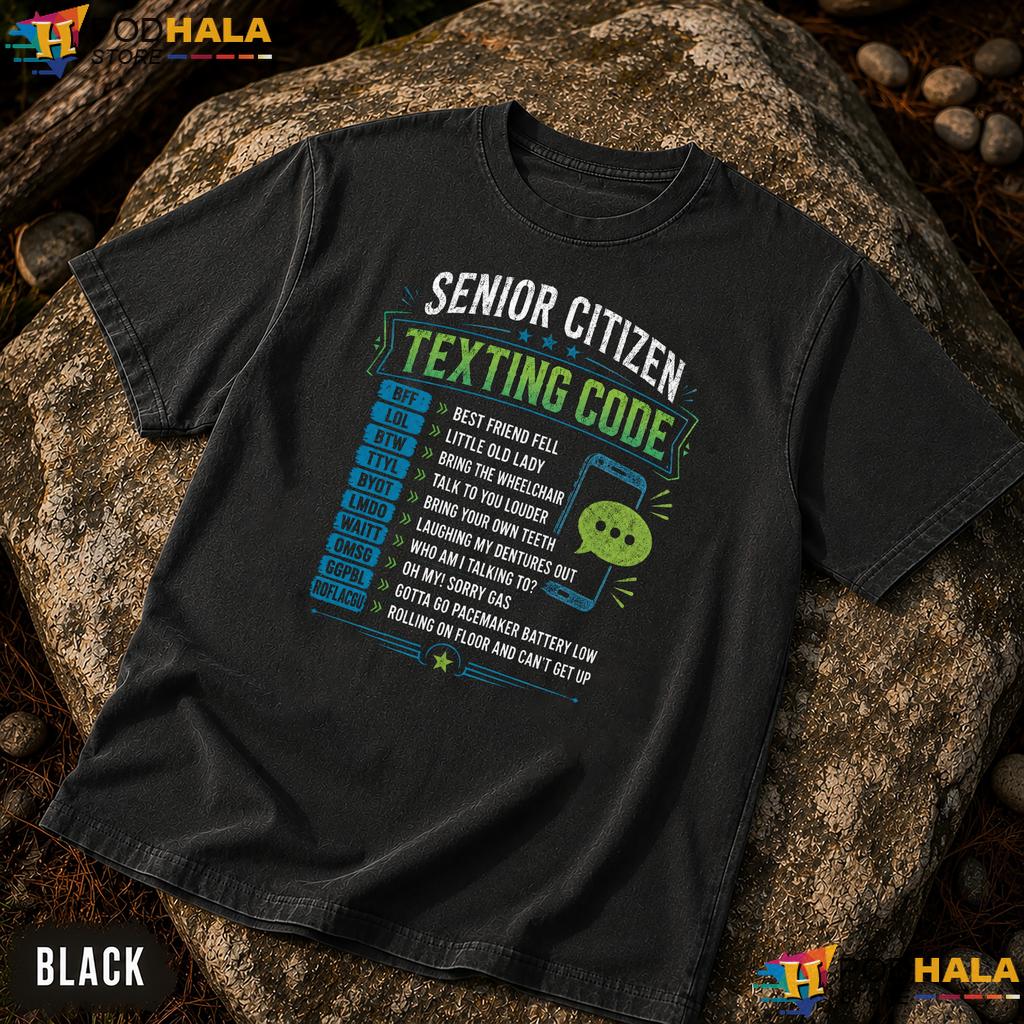 Senior Citizen Texting Comfort Colors T-Shirt Funny Code Humor Graphic Top