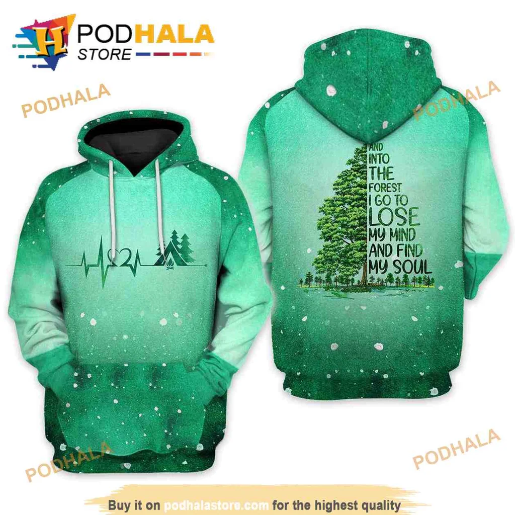 Serene Green Forest Heartbeat 3d Hoodie With Inspirational Quote