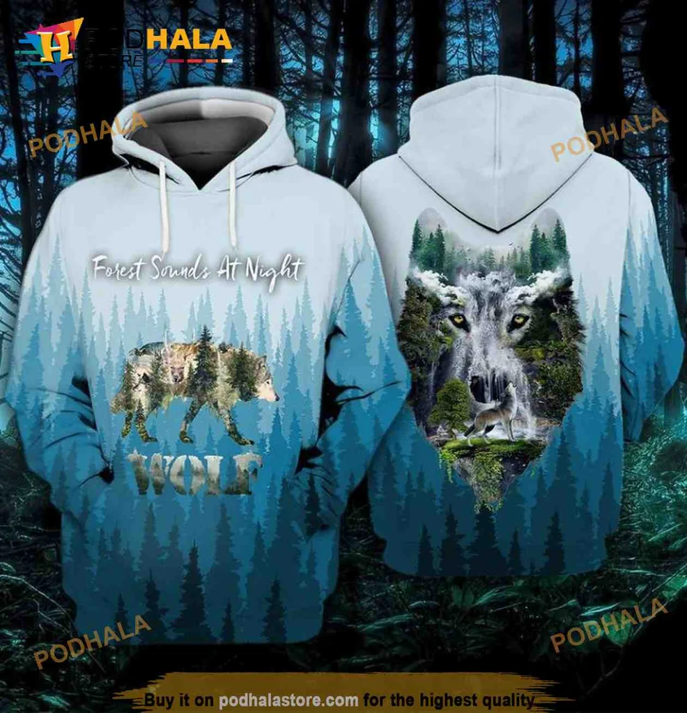 Serene Wolf Forest 3d Hoodie With Realistic Wolf And Tranquil Landscape