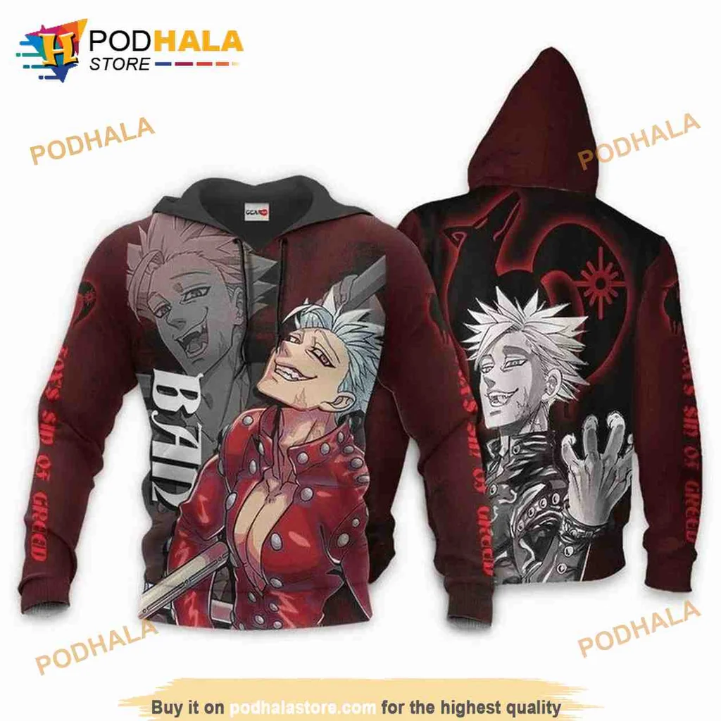 Seven Deadly Sins Greed 3d Hoodie Featuring Dynamic Anime Characters