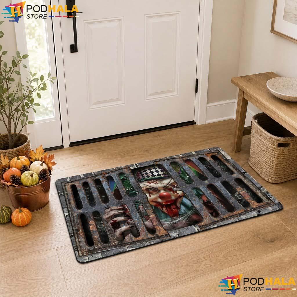 Sewer Grate Illusion Doormat Scary Clown Horror Halloween Entryway Rug Decor