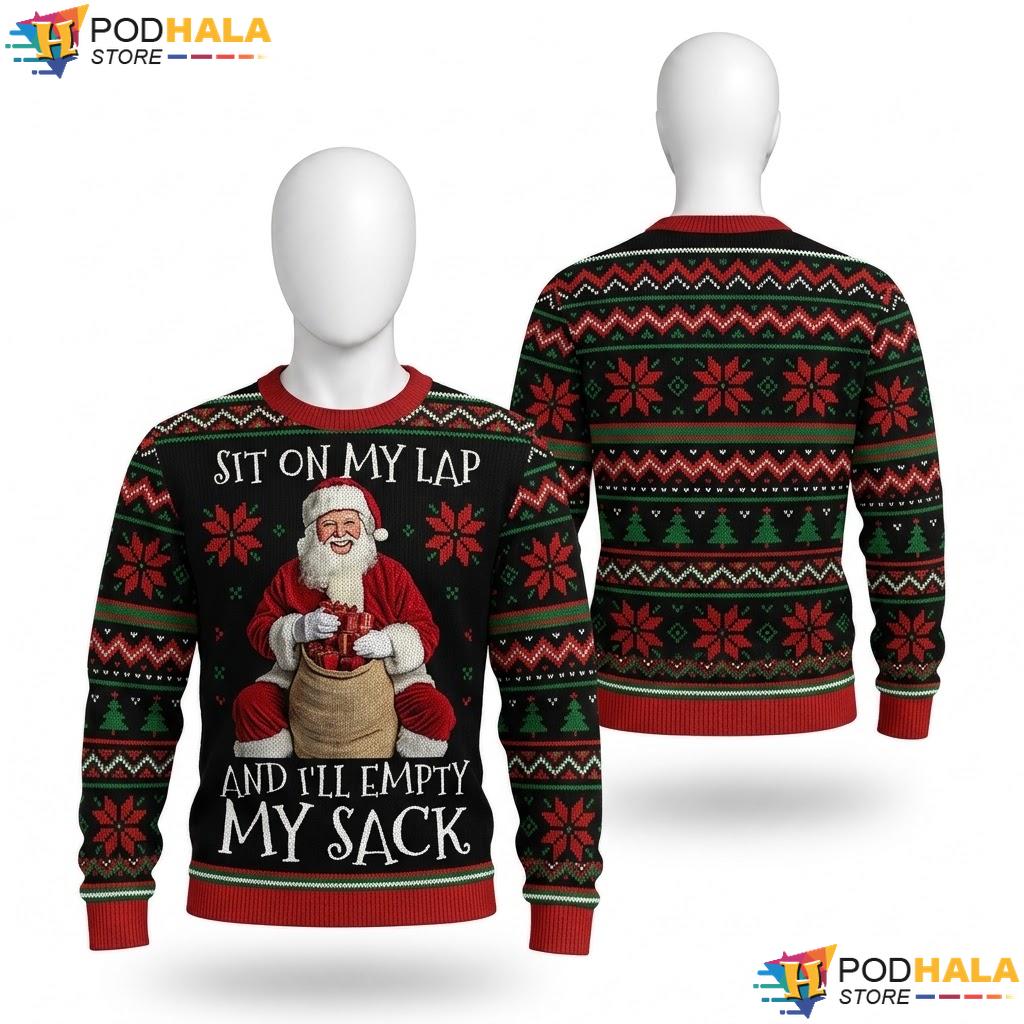 Sexual Innuendo Santa Sack Christmas Sweater Rude Adult Holiday Top