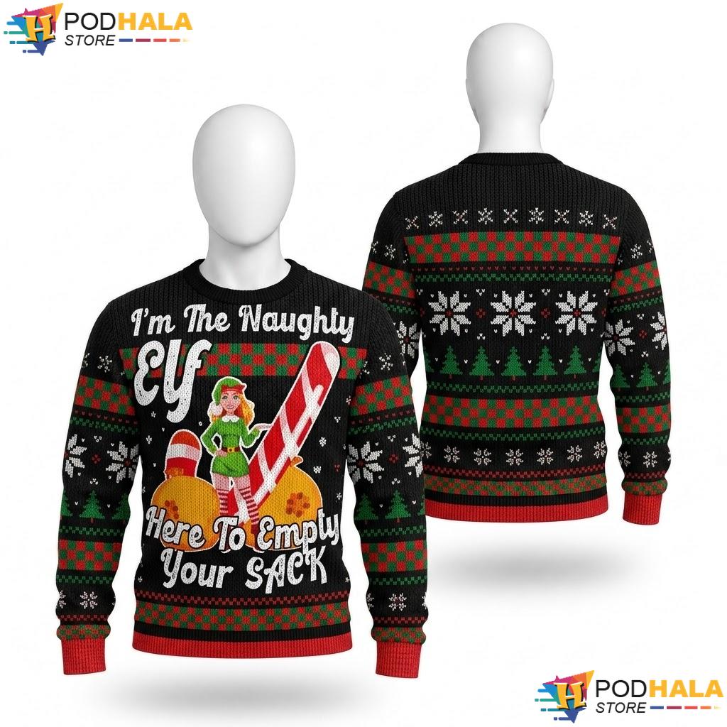 Sexy Elf Empty Your Sack Christmas Sweater Naughty Rude Holiday Top