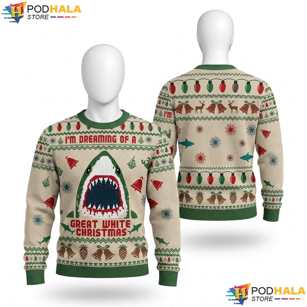 Shark Great White Playful Ugly Christmas Sweater Funny Xmas Graphic Top