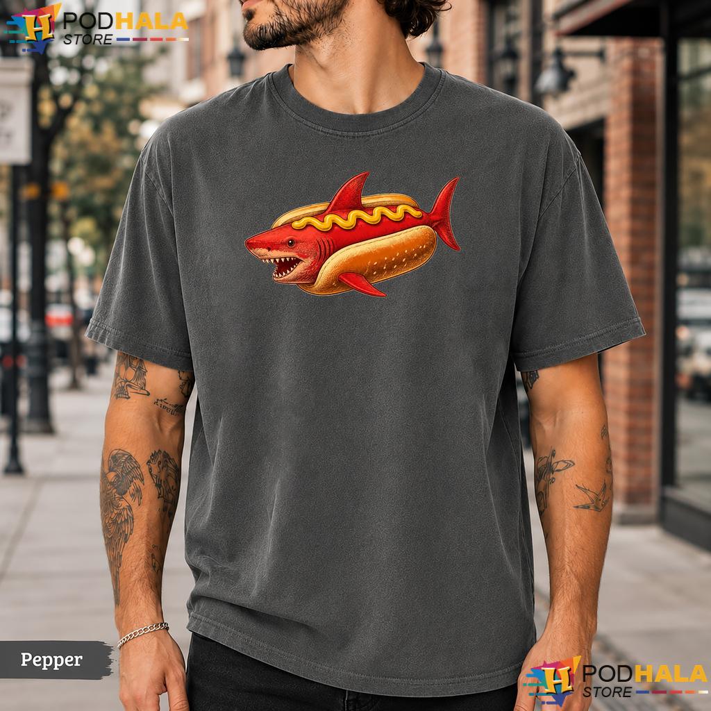 Shark Hot Dog Mustard Comfort Colors T-Shirt Funny Food Mashup Humor Graphic