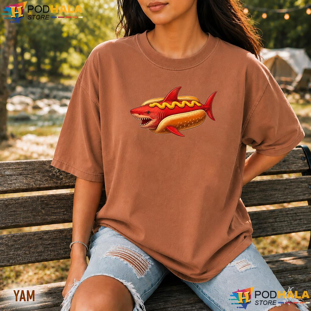 Shark Hot Dog Mustard Comfort Colors Tshirt Funny Food Mashup Humor Graphic Shark Hot Dog Mustard Comfort Colors Tshirt Funny Food Mashup Humor Graphic