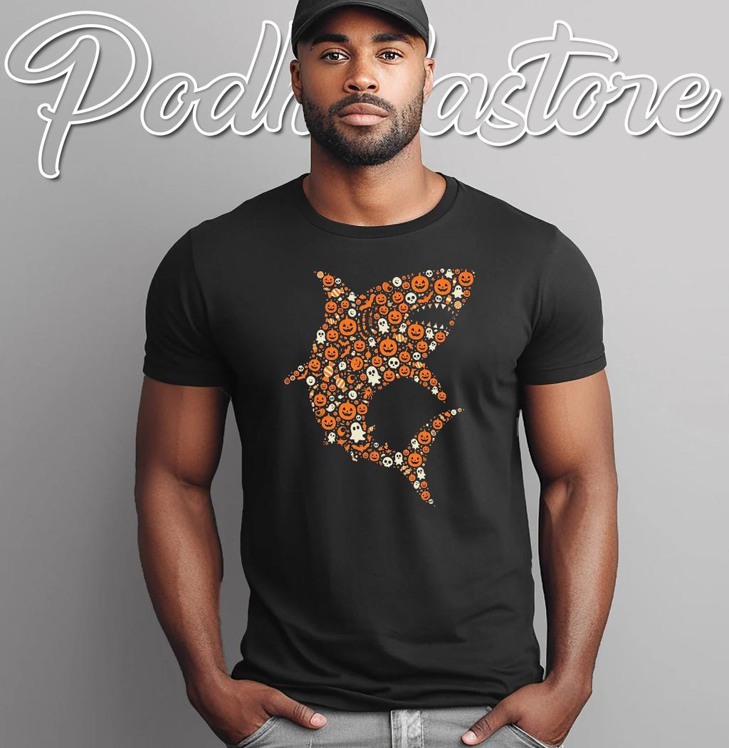 Shark Lover Pumpkin Ghost Halloween T-Shirt Funny Ocean Apparel Top