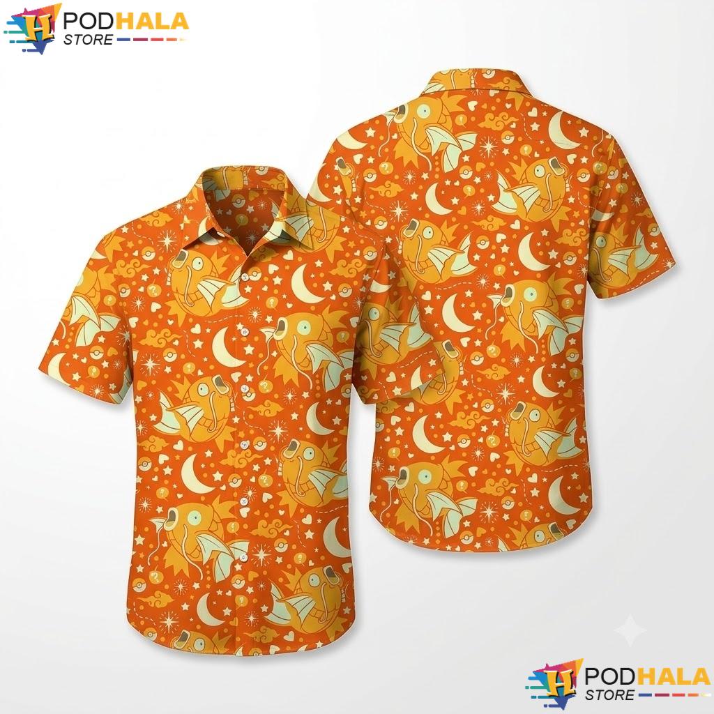 Shiny Magikarp Button Up Shirt Funny Fish Pattern Summer Beach Outfit