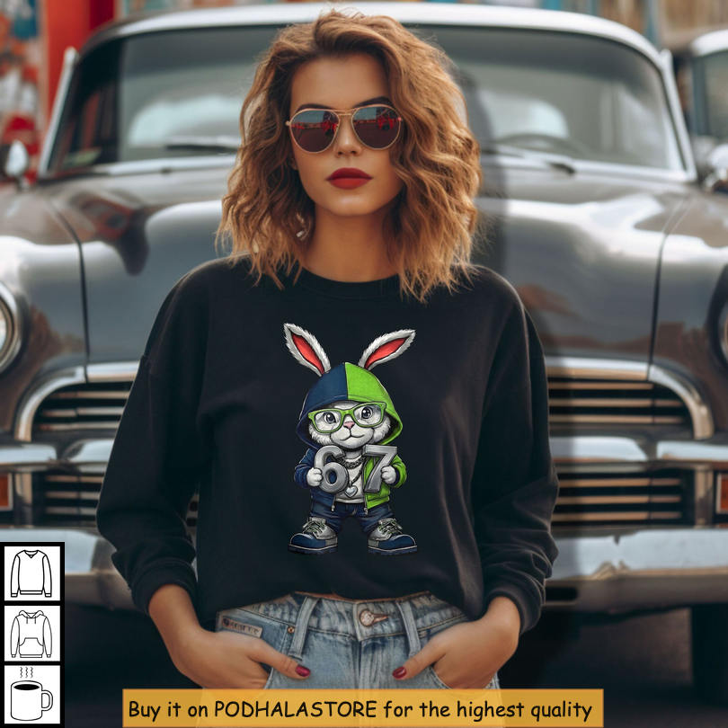 Six Seven Meme Bunny Design Funny Easter Shirts Viral Easter Meme Gift