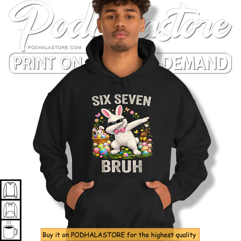 Six Seven Meme Bunny Gift Kids Easter Shirts Cool Easter Bruh Graphic Tee