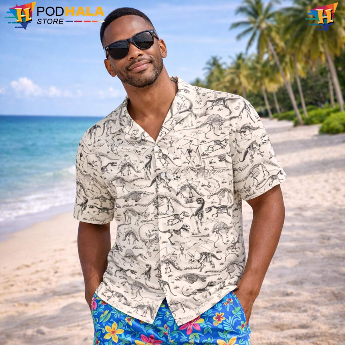 Skeleton Dinosaur Tropical Shirt Mens Tropical Beach Button Down Resort Outfit Skeleton Dinosaur Tropical Shirt Mens Tropical Beach Button Down Resort Outfit