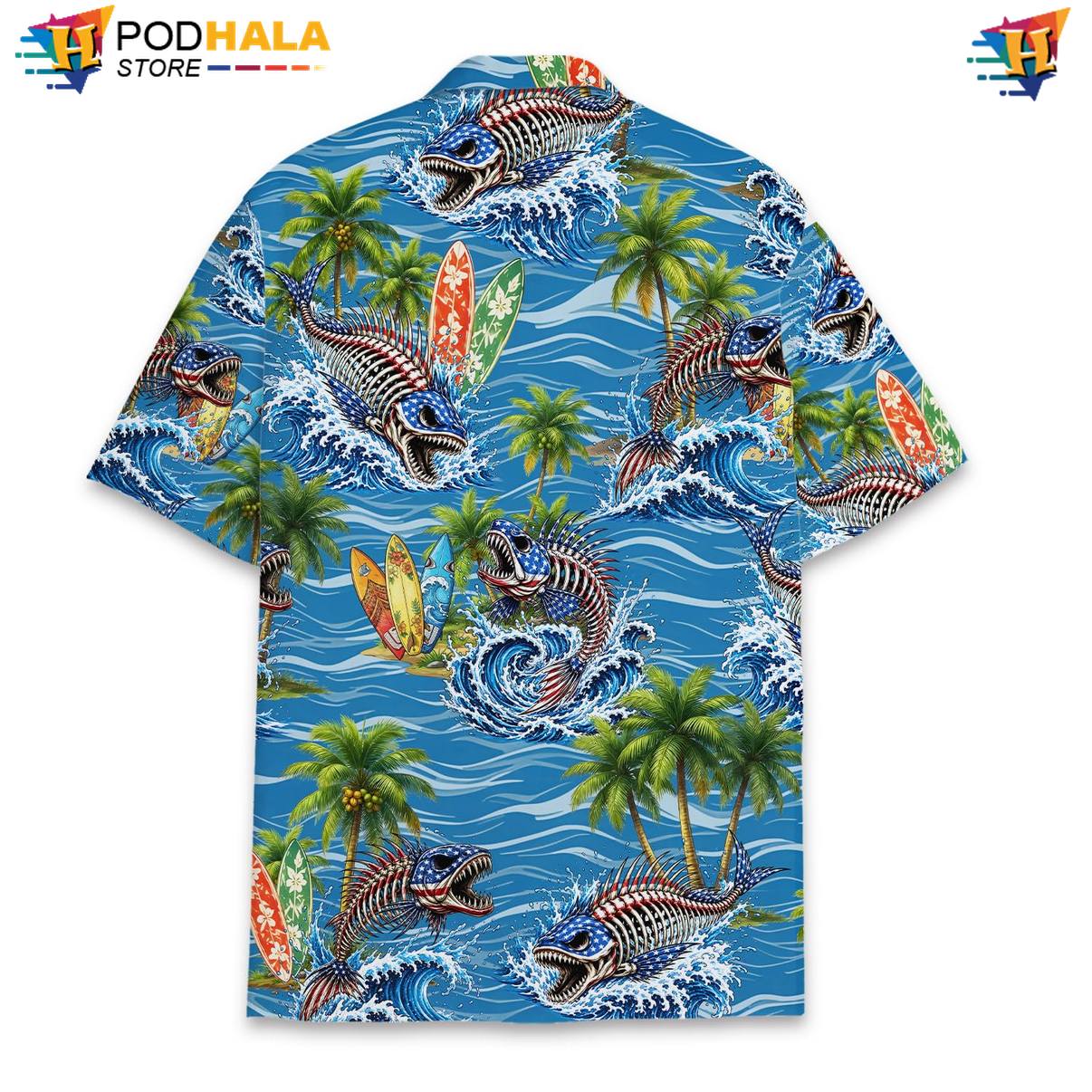 Skeleton Fish Fire Short-sleeve button-up shirt Mens Novelty Island Vibe Vacation Camp Gear Skeleton Fish Fire Short-sleeve button-up shirt Mens Novelty Island Vibe Vacation Camp Gear