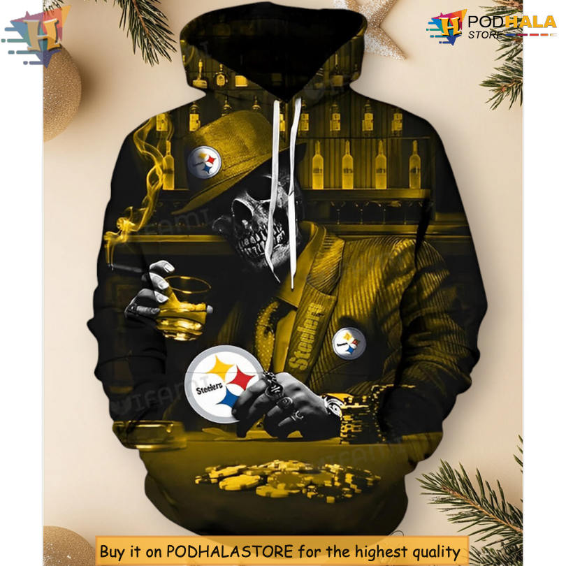 Skeleton In Suit Poker Scene Pittsburgh Steelers Personalized 3D Hoodie Creative Gift
