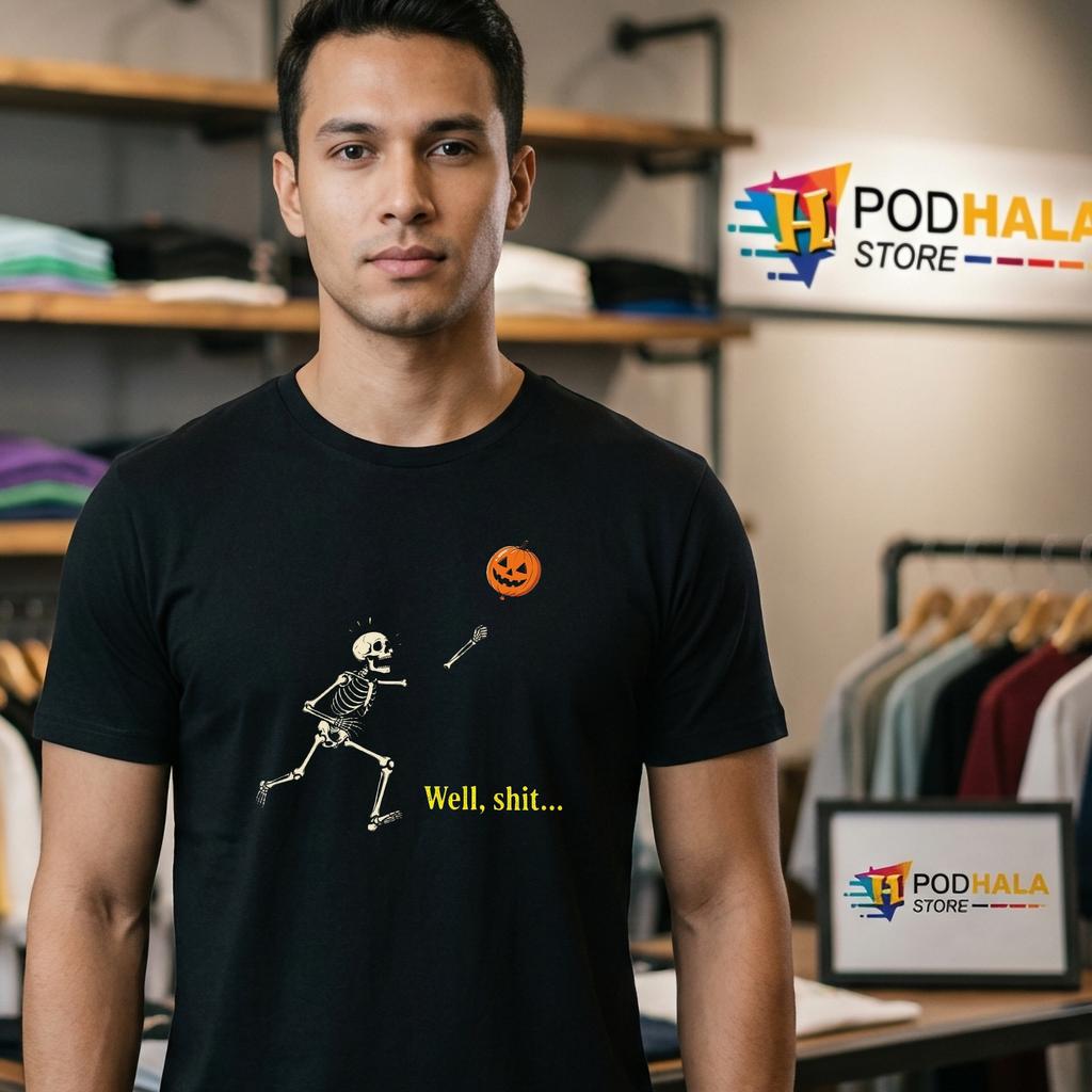 Skeleton Lost Balloon Saying Halloween T-Shirt Funny Retro Graphic