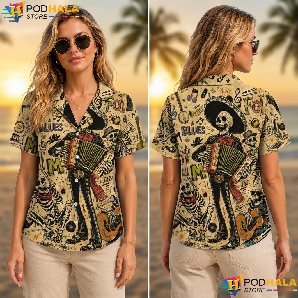 Skeleton Musician Aloha Shirt Vintage Casual Music Lover Apparel Skeleton Musician Aloha Shirt Vintage Casual Music Lover Apparel