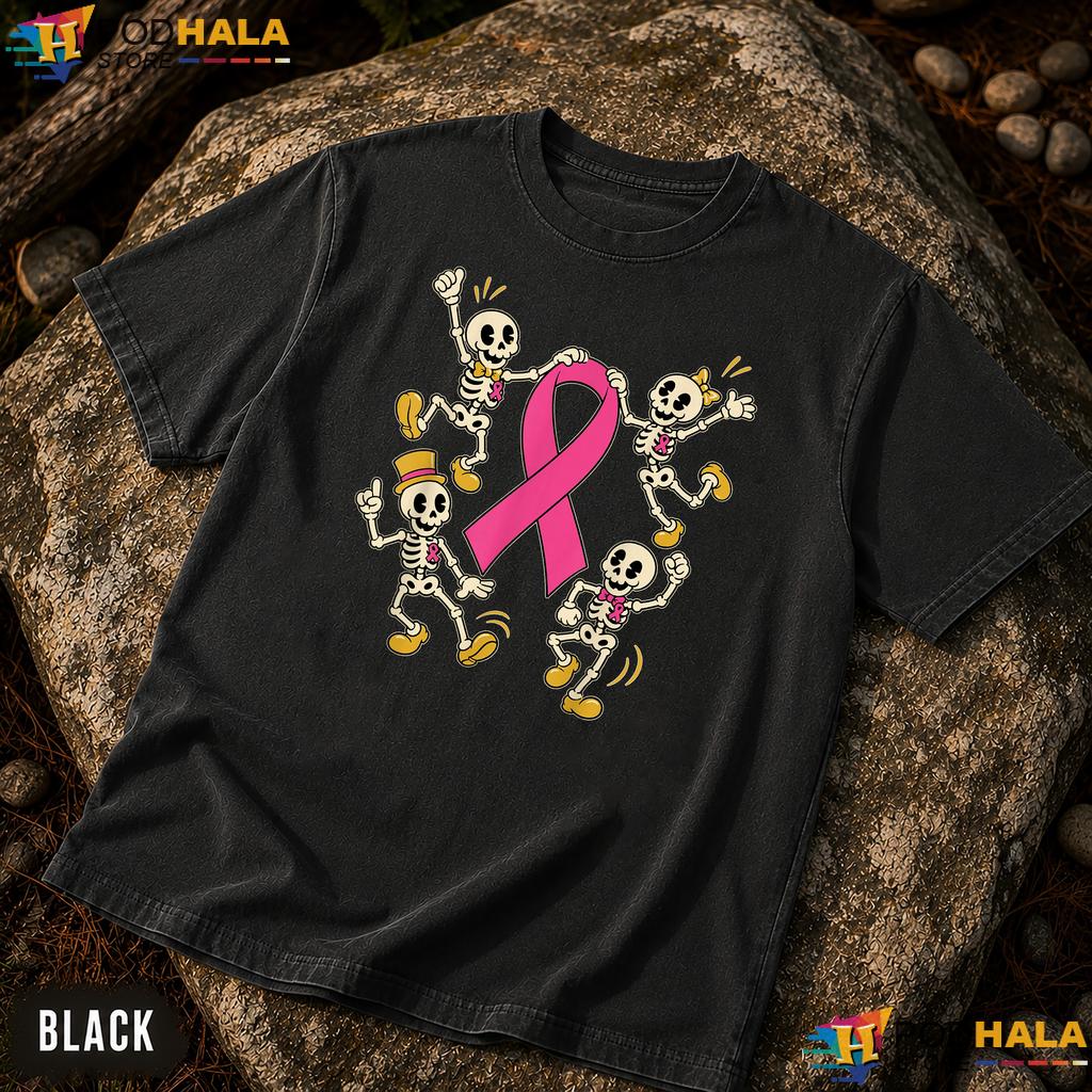 Skeleton Pink Ribbon Mens Comfort Colors Tee Breast Cancer Womens Kids