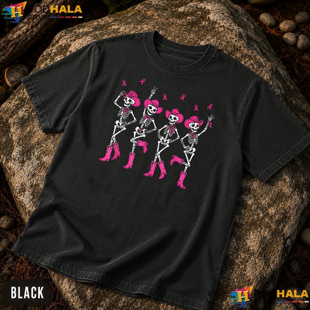 Skeleton Pink Ribbon Womens Comfort Colors T-Shirt Breast Cancer Kids