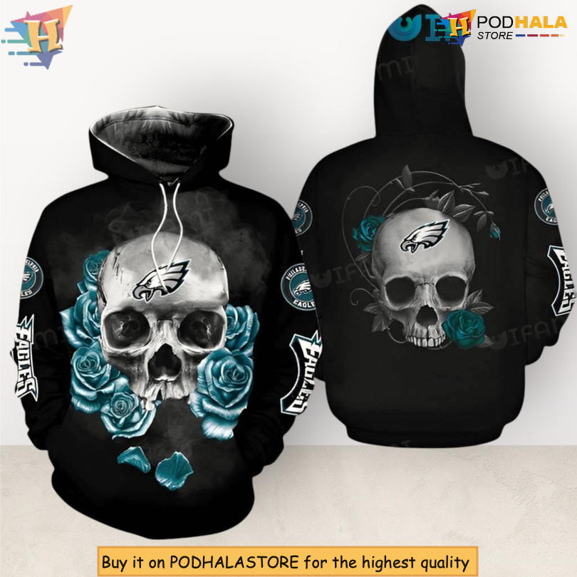 Skeleton Roses Black Theme Womens Philadelphia Eagles Hoodie Unique Gear Skeleton Roses Black Theme Womens Philadelphia Eagles Hoodie Unique Gear