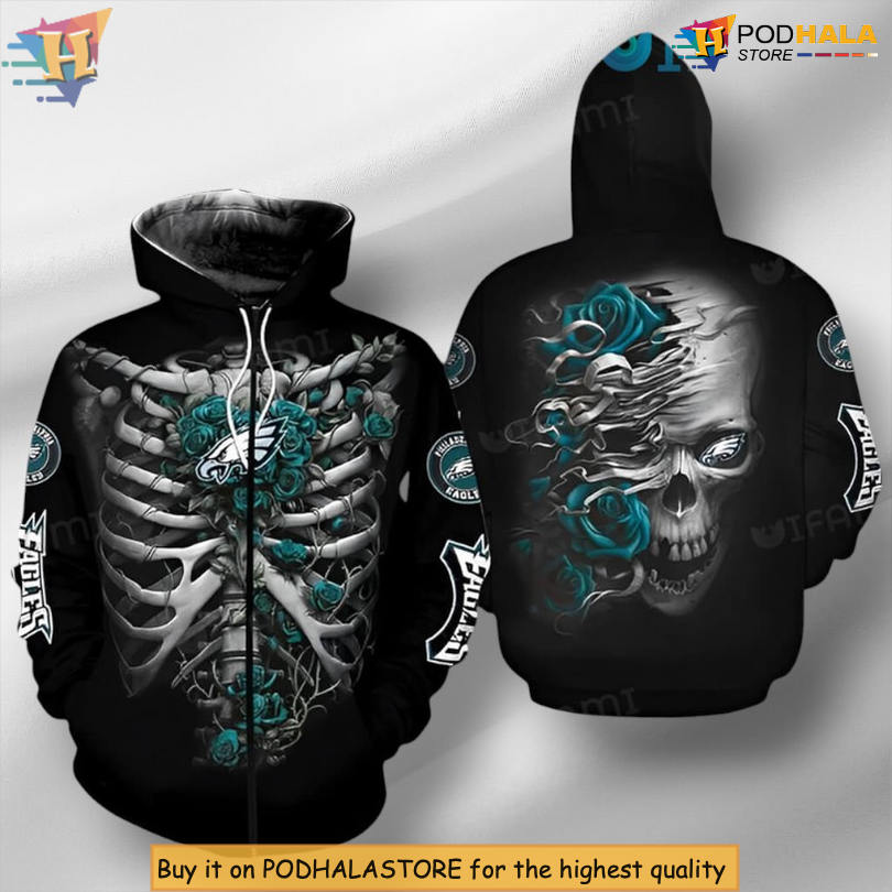 Skeleton Roses Logo Design Philadelphia Eagles Green Hoodie Zip Up Apparel Skeleton Roses Logo Design Philadelphia Eagles Green Hoodie Zip Up Apparel