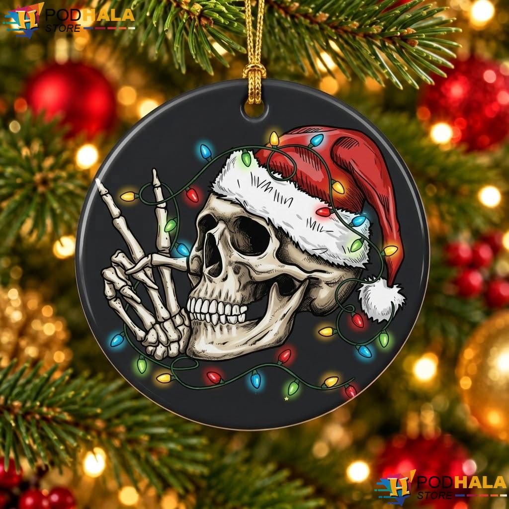 Skeleton Santa Hat Christmas Ornament Dead Inside Jolly AF Holiday Decor