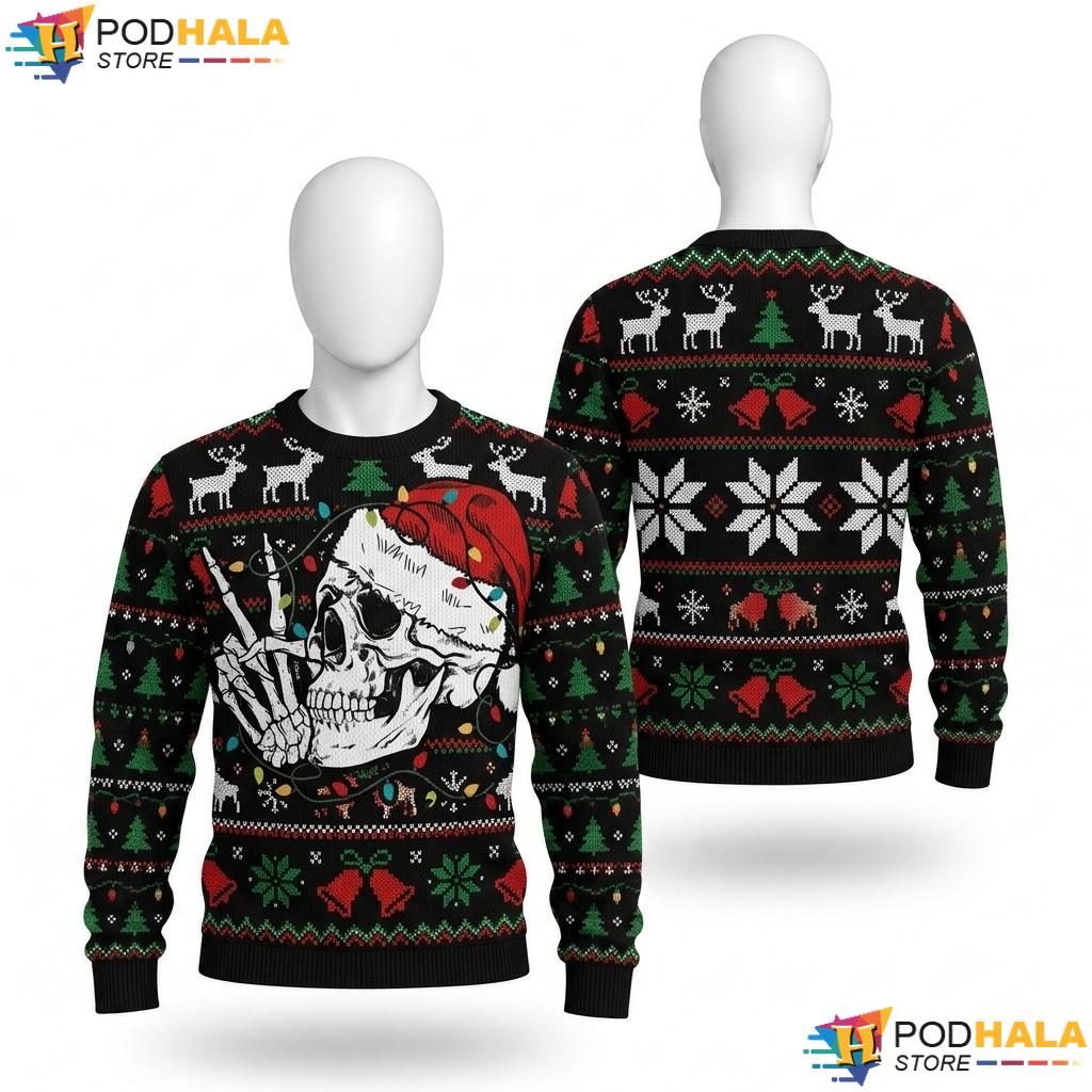 Skeleton Santa Hat Christmas Sweater Dead Inside Jolly AF Funny Top