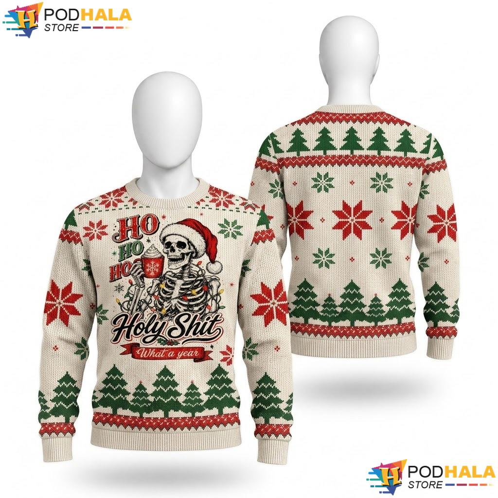 Skeleton Santa Ugly Christmas Sweater Humorous Candy Cane Apparel Mens