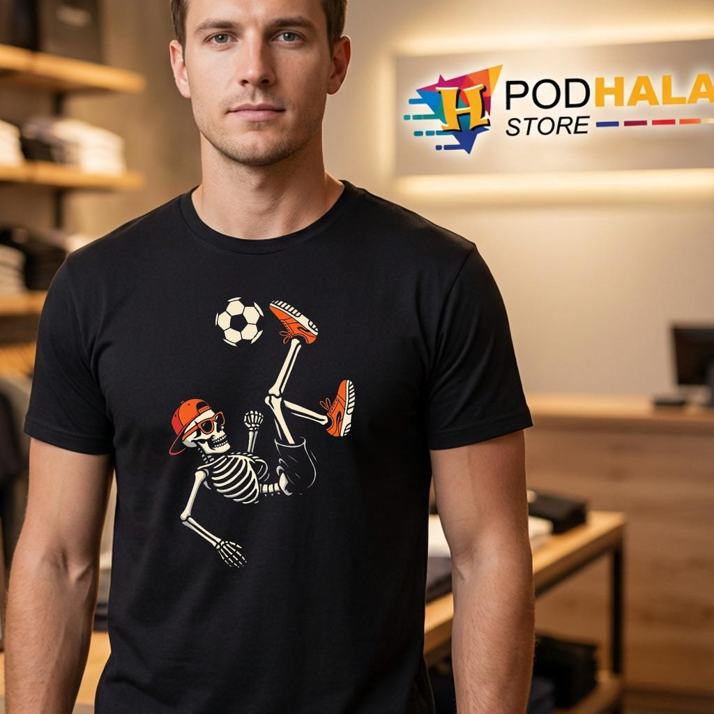 Skeleton Soccer Funny Halloween T-Shirt Teens Boys Mens Sports Outfit