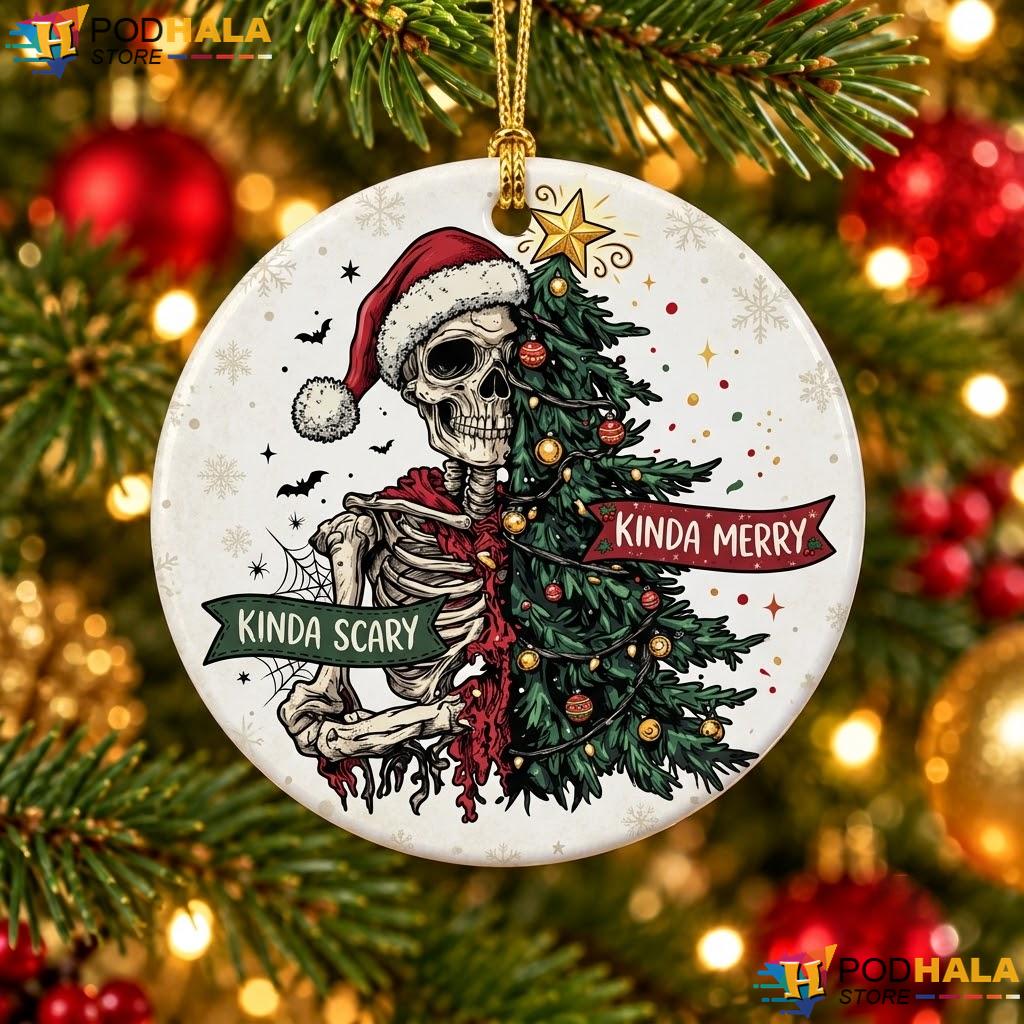 Skeleton Tree Santa Goth Christmas Ornament Kinda Scary Sorta Merry Decor